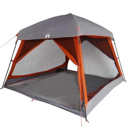 vidaXL Family Tent - 6 Person Cabin Style - Waterproof/Wind Resistant w Electrical Access - Grey/Orange - Polyester Fabric - Easy Setup & Portable - 317 x 317 x 225cm