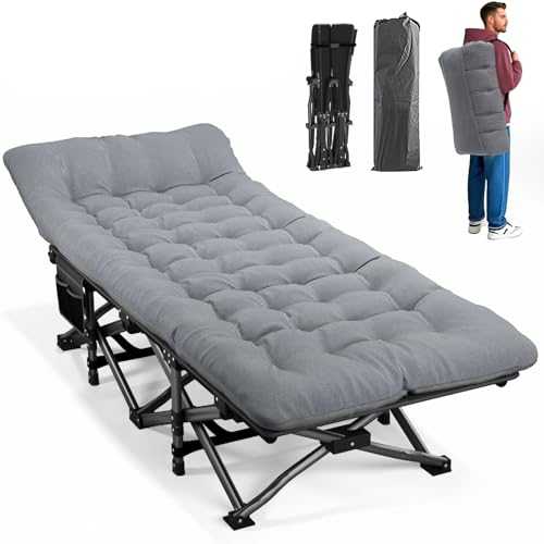 ATORPOK SHOP Camp Beds for Adults with Cushion, Portable Tent Comfortable Travel Camping Cot for Sleeping, cot with Carry Bag Supports 450 lbs (Gray)