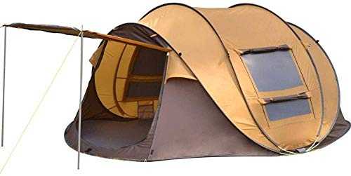 Portable Waterproof Tents 3-4 Person Camping-Tents Windproof Family Tent Ventilated Mesh Windows for Camping Hiking Outdoor Activities Brown