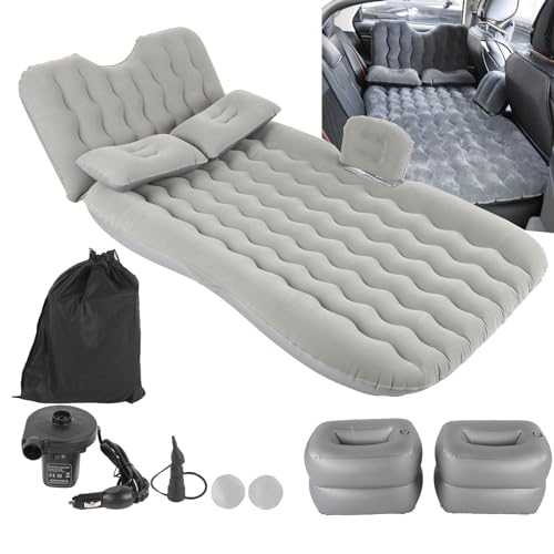 Car Air Bed, Back Seat Mattress Bed, Car Inflatable Air Mattress, 12V Portable Car Travel Bed with Headrest Pillow for Travel Camping, Gray