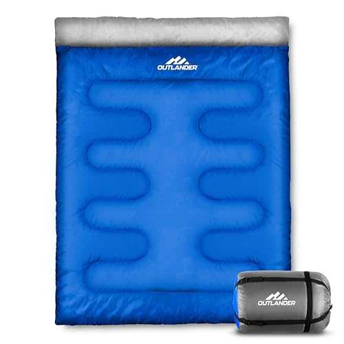 Double Sleeping Bag for Adults 3 Season Backpacking Lightweight Waterproof Season 3 Sleeping Bag Cold Weather Sleeping Bag for Kids Warm Camping Hiking Outdoor Travel Hunting with Compression Bag Blue