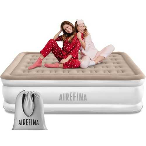 Airefina King Air Bed, Inflatable Mattress with Built in Pump, Double Blow up Bed in 3 Mins Self-Inflation, Portable Blow up Mattress, Flocked Surface Airbed for Guest, Home & Camping, -203×152×40cm