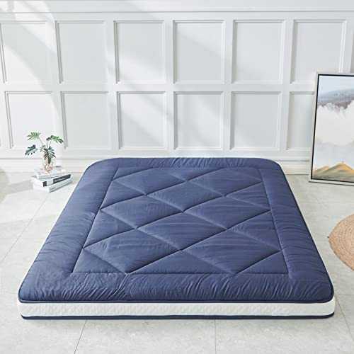 Japanese Floor Mattress Futon Mattress, Thicken Sleeping Mattress Foldable & Portable Roll up Camping Mattress with Dust-Proof Cover, Blue Full