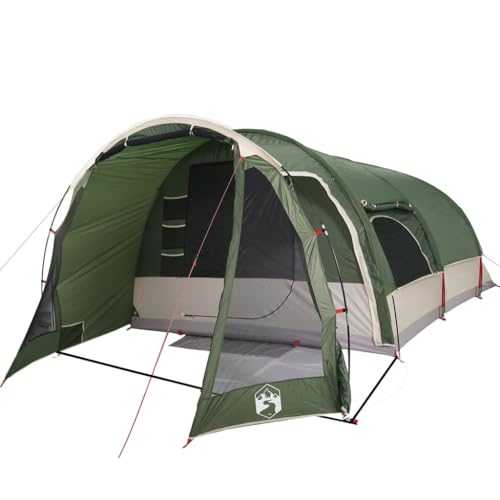 vidaXL Family Tent Tunnel - 8-Person, Waterproof, Easy Setup, E-Port Access, Green, Polyester Fabric, 625 x 310 x 200/205 cm