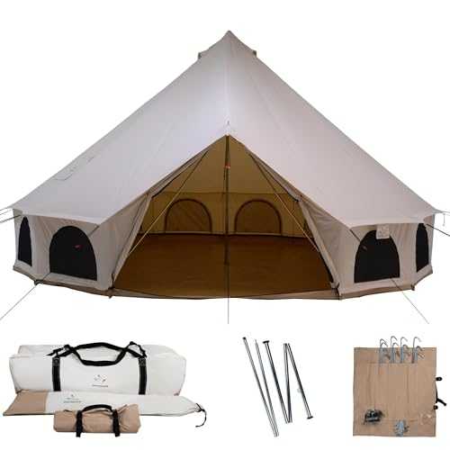 White Duck Outdoors Premium Canvas Bell Tent with UV Treatment, Fire Water Repellent, Stove Jack, Bug mesh for All Season Camping and Glamping