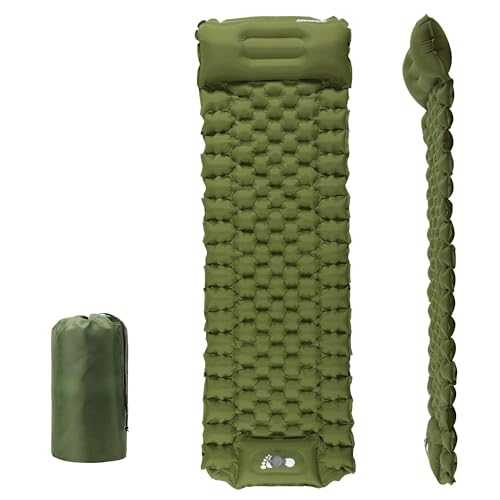 TurnWay Waterproof Lightweight Camping Sleeping Pad Foot Press Inflatable Pad Air Mattress with Pillow for Backpacking, Hiking, Camping, Traveling (Green)