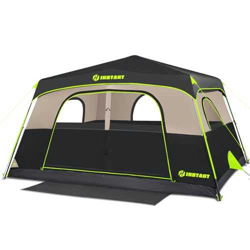 HINSTANT 8 Person Instant Tent, Waterproof Pop Up Tents for Camping with Rainfly, 60 Seconds Easy Setup, Automatic Cabin Tent for Family Camping with Expandable Carry Bag & Upgraded Ventilation