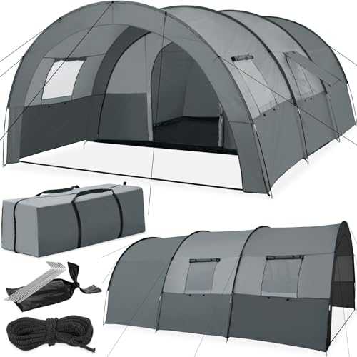 tectake® 6 Person Festival Tent - Large Family Tunnel Tent with UV 50+ Protection, Mosquito Net, Water Repellent - Lightweight Poles & Easy Assembly - Includes Awning & Carry Bag