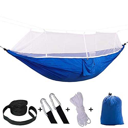 Camping Hammock -Portable Hammock，Insect and Mosquito nets, Multi-Person Load Bearing，Ultralight Nylon Camping Air Tent (Blue (White Net))