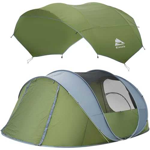 Rivenlo 6 Person Easy Pop Up Tent, 12.5' X 8.5'X 53.5",Automatic Setup, Waterproof, Double Layer,Instant Family Tents for Camping,Hiking & Traveling (Dark Green)