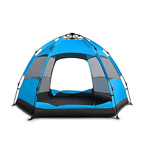 Automatic Pop Up Camping Tent,Portable Instant Lightweight Family Blackout Tent with Canopy Porch,Windproof Waterproof Hexagon Dome Tent for Outdoor,Garden, Hiking,Beach (Blue 3 Persons)