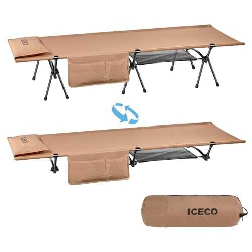 ICECO Camping Cot for Adults, Folding Cot for Camping, Portable Bed Sleeping Cot, Lightweight Backpacking Cot Strong Support 400 Lbs, Tent, Outdoor, Hiking, Travel, RV, Beach