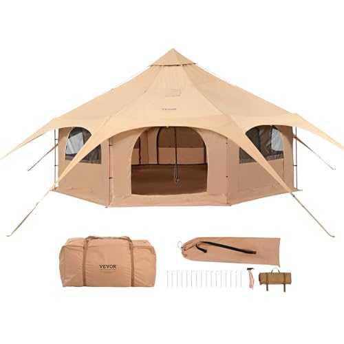 VEVOR Canvas Tent, 4 Seasons 5 m/16.4 ft Bell Tent, Canvas Tent for Camping with Stove Jack, Breathable Yurt Tent for up to 8 People, Family Camping Outdoor Hunting Party