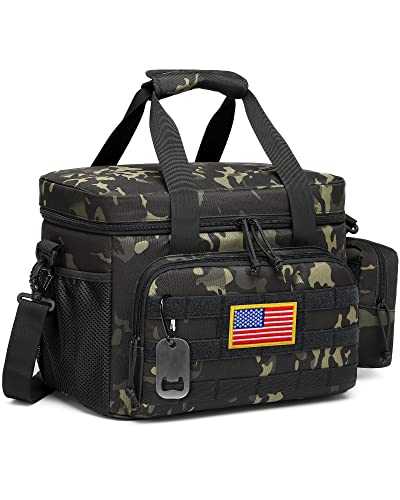 TACTICISM Tactical Lunch Box for Men, 30 Cans Leakproof Lunchbox, Insulated Lunch Bag, Portable Soft Cooler with Detachable Molle Pouch, Black Camo