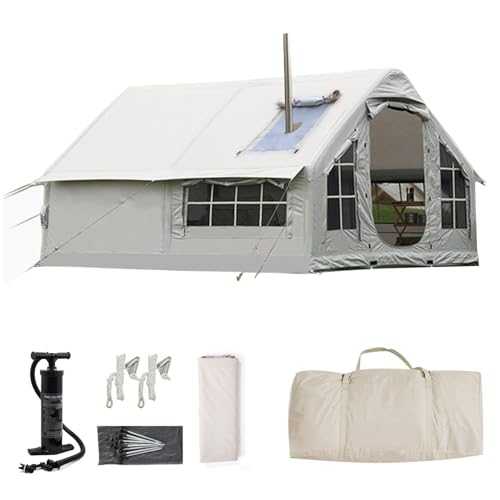 Inflatable Camping Tent with Pump - 4-8 Person Waterproof Windproof 4 Air Tent with Stove Jack - Family Glamping Tent with Mesh Windows & Doors