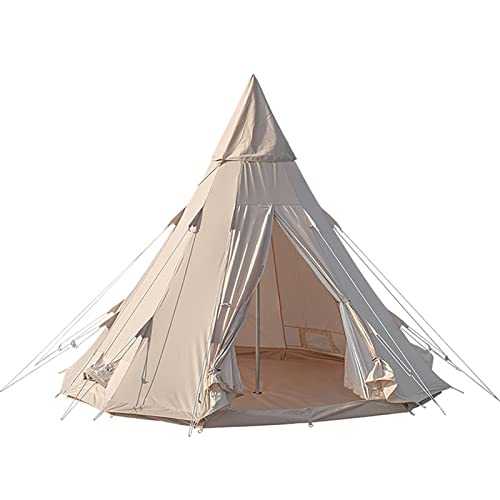 ROSG Cotton Canvas Camping Pyramid Tent, Outdoor Glamping Bell Tent 3 x 3 x 2.5m / 10 x 10 x 8ft, Waterproof Indian Tipi Yurt Tent for 2~3 Person, Family Camping in All Seasons Cotton Yurt Tent