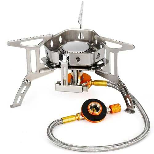 Portable Camping Gas Stove with Piezo Ignition 3500W Outdoor Camping Stove Backpacking Burner Windproof Fishing Stove for BBQ Hiking Picnic Camping Cooking Stoves with Carrying Case Adapters Converter