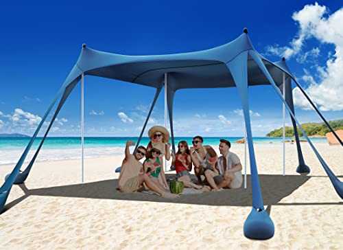 Osoeri Beach Tent Sun Shelter, 10 x 10ft Camping Sun Shelter with Sand Shovels, Ground Pegs & Stability Poles, Outdoor Shade for Camping Trips, Fishing, Backyard Fun or Picnics
