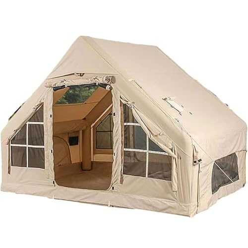 QYOEGSQ Inflatable Camping Tents with Pump,6m² Air Glamping Tents,3-5 Person Pop Up Outdoor Tent,420D Oxford Glamping Tent with 2 Doors & 4 Mesh Windows, 4 Seasons & Easy Setup