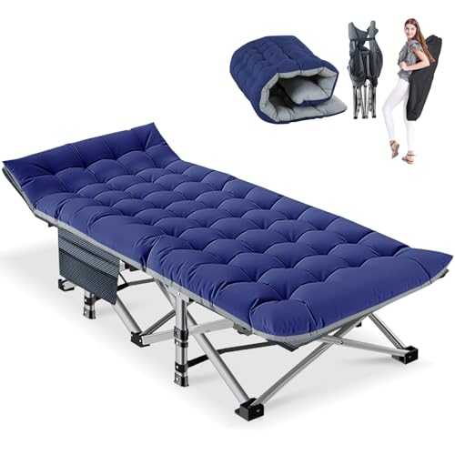 Obqer Folding Camp Bed For Adults, 200kg Heavy Duty Folding Single Guest Bed With Mattress & Side Pocket, 190x71x36cm Extra Wide Camping Cot For Balcony Garden Office Travel Bedroom