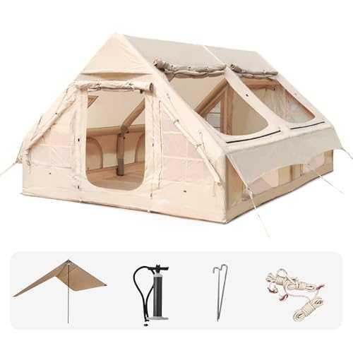 CCF Inflatable Tent for Camping with Canopy and Pump Air Glamping Tents for Camping Adult Easy Setup 4 Season Blow Up Tent Waterproof Windproof Outdoor