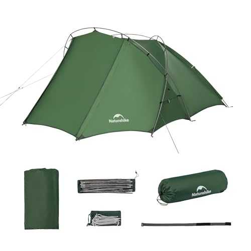 Naturehike Hillock6 Large space 2 person tent Lightweight double-layer camping tent Windproof and waterproof Easy to carry Easy and fast to set up Two-way door opening With living area Green