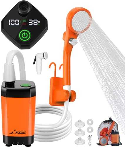 WADEO Upgraded Portable Shower, Camping Shower with Rechargeable 6000mAh Battery & Sinking bottom Design, Outdoor Shower with Intelligent Digital Display