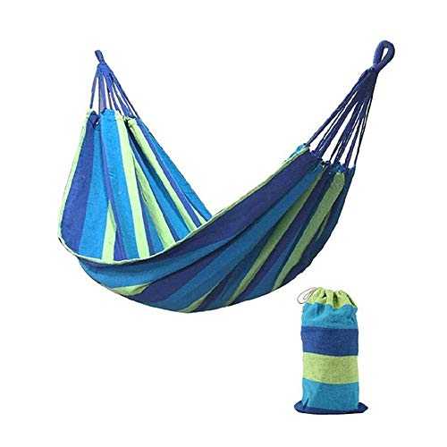 HJUGHPN Hammocks 280 * 80mm 2 Persons Striped Hammock Outdoor Leisure Bed Thickened Canvas Hanging Bed Sleeping Swing Hammock For Camping Hunting(Blue)