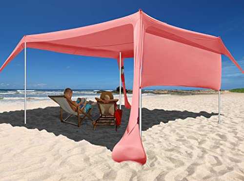 Easierhike Upgraded Beach Tent Sunshade with Side Wall, 4 Poles 10x10 Pop Up Canopy Beach Shade Sun Shelter with UPF50+Protection, Extra 4 Windproof Reinforced Ropes Tent for Beach, Camping, Backyard