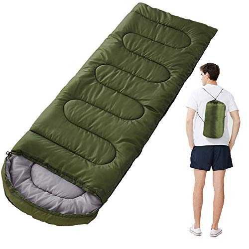 Sleeping Bag - Envelope Lightweight Portable, Waterproof, Comfort With Compression Sack, Great For Traveling, Camping, Hiking, & Outdoor Activities,Pusheng(Army green)