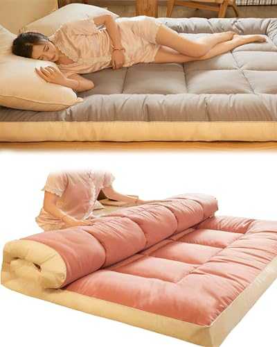 Thickened Mat Foldable Futon Mattress Portable Camping Floor Lounger Couch Bed Roll Up Sleeping Pad Pink 180x200cm