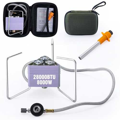 8000W Camping Gas Stove, 3 Pure Copper Burner Portable Camping Stove, Backpacking Stove, Adjustable Size Gas Stove with Igniter, Carry Case for Outdoor Cooking Picnic Camping Hiking, Purple