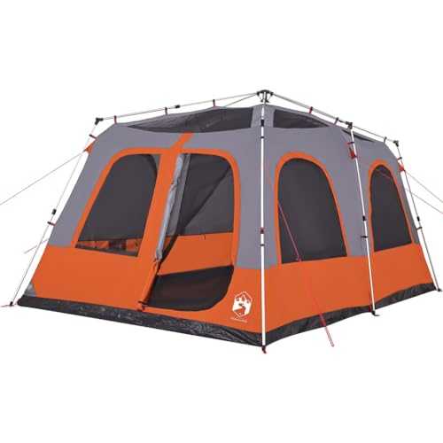 vidaXL 8-Person Family Dome Tent - Portable Camping Shelter with Quick-Release Setup, Detachable Rainfly, E-Port - Grey/Orange, 438x268x210 cm