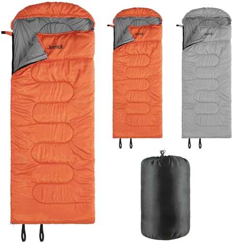 JEMIDI Sleeping Bag for Adults & Kids - Waterproof, 3 Season Winter Use to -5C - Lightweight, Warm & Compact Sleeping Bags, Ideal for Camping - 220 x 80, Grey