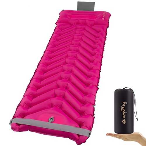 Inflatable Camping Sleeping pad, Thick 4 inch Ultralight Sleeping mat with Pillow, Sleeping pad with Built-in Foot Pump for Camping, Backpacking, Hiking, Traveling. (Purple)