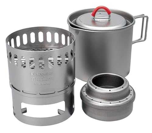 Evernew Titanium Lightweight Camping Mug Pot Stove Set, 500