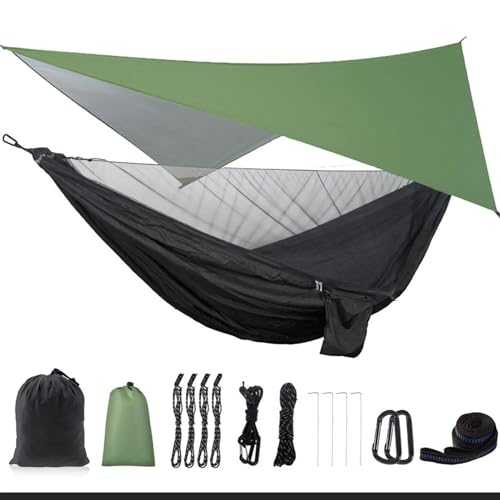 Portable Double Hammock for Camping Outdoor Accessories with Tree Straps Durable Parachute Nylon Lightweight Travel Gear Easy Setup for Adventure (Black)