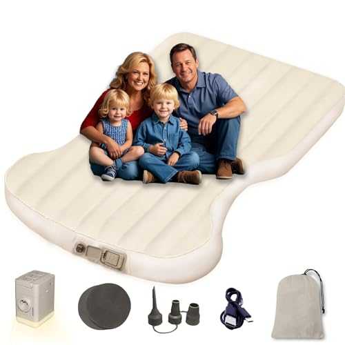 Air Mattress for Tesla Model Y Model 3 2017-2025, Self-Inflating 7" Thickened Camping Bed with Wireless Air Pump, Flocking Surface Portable Air Couch Mat, Model Y Accessories for Outdoor Camping