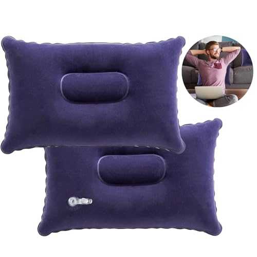 2 Pack Inflatable Pillows for Camping, 34 x 22cm Blow Up Pillows for Neck Lumbar Support, Ultralight Portable Compact Outdoor Pillows for Beach Traveling Hiking Fishing Sun Lounger Sunbathing