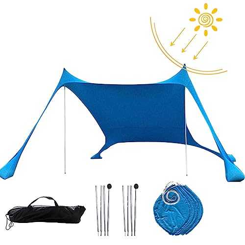 Beach Tent Canopy,210 * 160 * 150cm Tent Canopy With 4 Aluminum Pole, Portable Beach Sun Shade Canopy, UPF 50+ Protection Sun Shade With 4 Sand Bags For Camping, Climbing, Fishing, Picnic And Beach