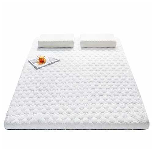 LXJDDLD Non-Slip Japanese Floor Mattress Futon Mattress,Foldable Tatami Mattress Adults,Plush Portable Sleeping Pad for Dormitory Camping,Roll Up Kids Play Floor Lounger Bed,White2 5cm,31x75in
