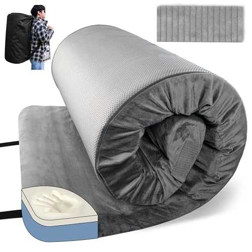 Camping Memory Foam Mattress 191x76x10cm Thick Sleeping Mat, Foldable Roll Up Futon Mattress, Single Camping Mattress with Carry Bag for Outdoor Tent