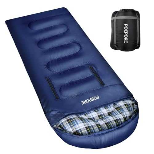 POEPORE Flannel Sleeping Bag Cotton 0 Degree Cold Weather for Adults XXL Wearable Sleeping Bag 4 Seasons Waterproof with Compression Sack