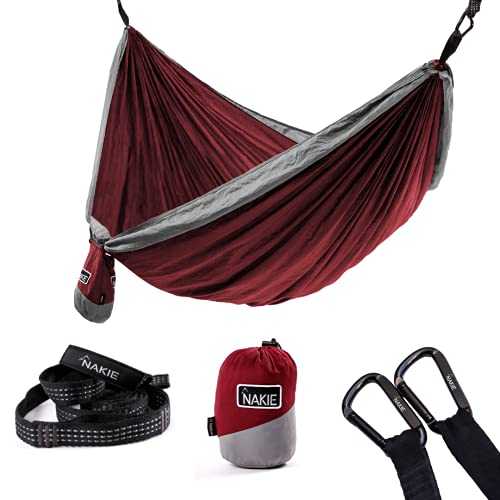 Nakie Double Hammock with Straps - World's First Recycled Hammock. Compact, light weight portable, camping, travel and hiking