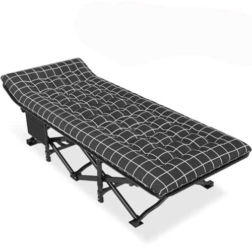 ROUZIHU Camping Cot for Adults with Cushion Comfortable Bed for Sleeping Lightweight Folding Bed with Carry Bag