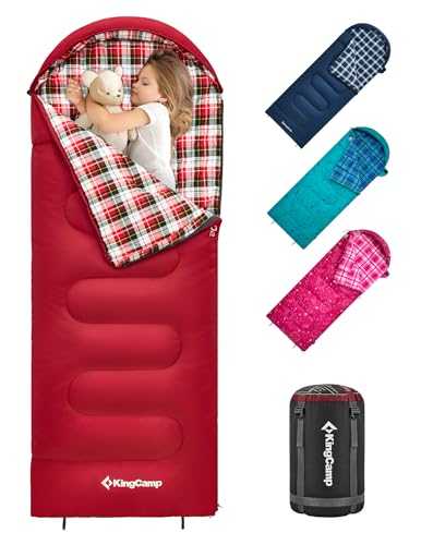 KingCamp Kids Sleeping Bag Children 3-4 Season Winter Flannel Liner Cotton Warm Lightweight Single for Camping Hiking Backpacking Outdoor with Compression Sack for Girls Boys 170x70cm