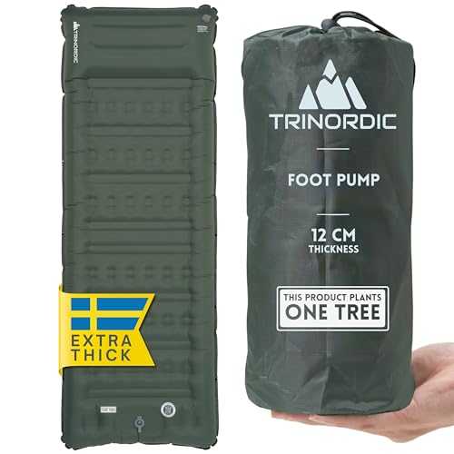 Trinordic Thick Inflatable Camping Mat – 12cm Extra Thick & Wide w. Foot Pump & Pillow - Lightweight Camping Bed for Outdoor Hiking & Bikepacking