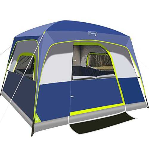 6-Person Tent/Instant for Camping Windproof Family 60 Seconds/Easy Setup Cabin Tent with Top Rainfly, Double Layer,4 Large Mesh Windows,2 Mesh Door,Provide 2 pcs Gate Mat Camping Tent-10'X9'X78''(H)