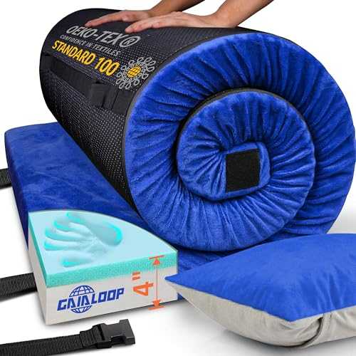 GAIALOOP 4 INCH Thick Memory Foam Camping Mattress, Roll Up Floor Sleeping Mat Camp Cot Mattress Pad Travel Camping Couch Bed for Guest Adults Side Sleepers [Cot:72 * 24 * 4"]