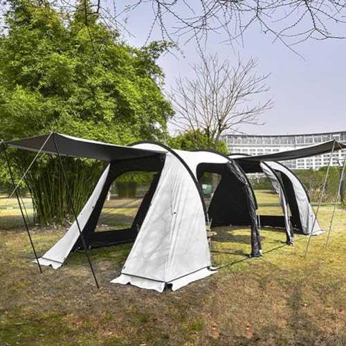 Tunnel Family Tent 5-8 Person Family Tent with 2 Bedroom Outdoor Camping Large Tent Tunnel Tent with Sun Canopy Waterproof Multi-Function Outdoor Instant Tents for 4 Season White